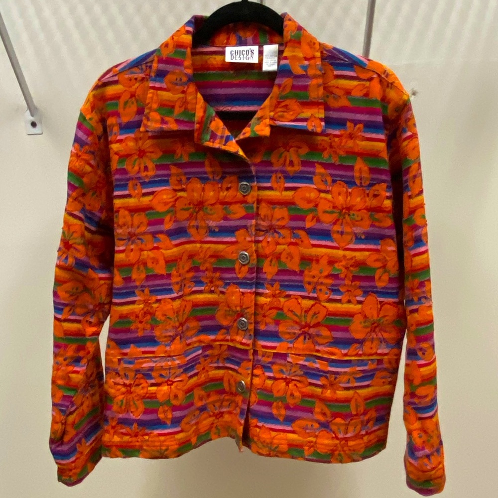 Chico’s Tropical Embroidered and Beaded Jacket.